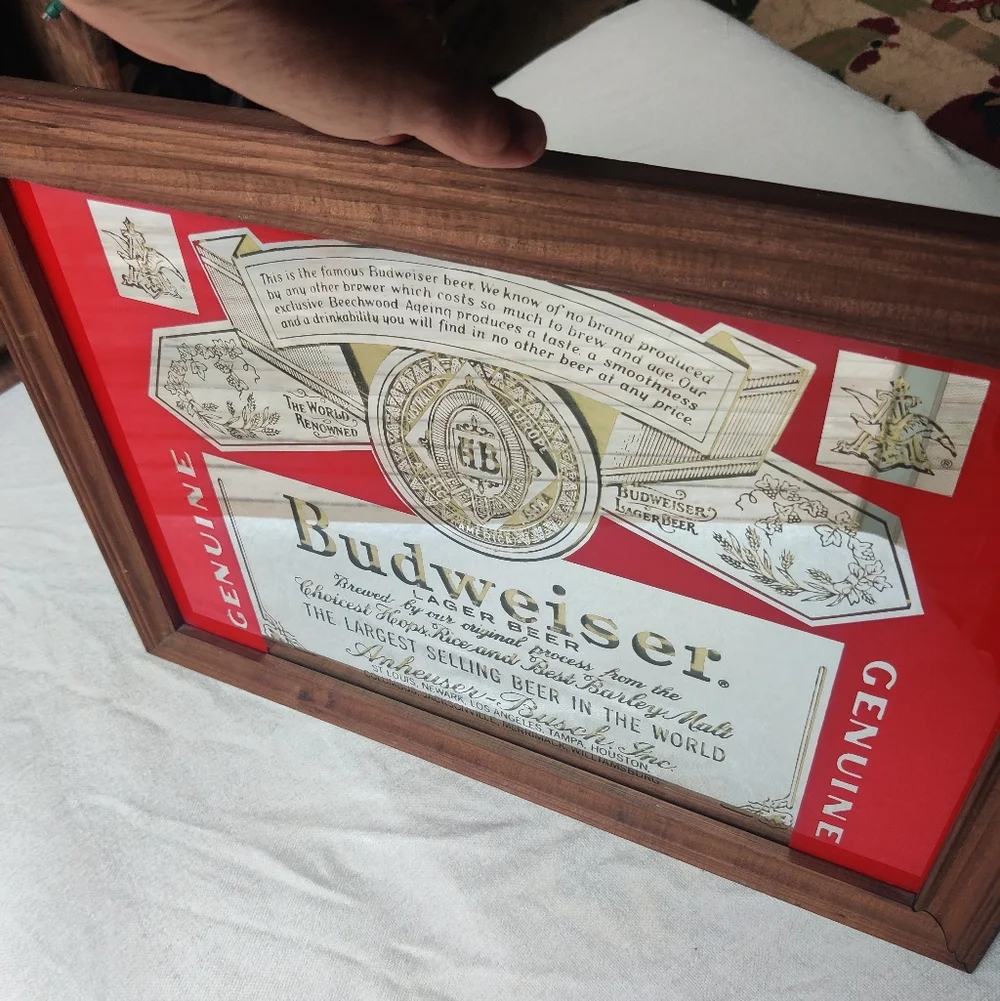 Vintage Budweiser Mirrored Beer Sign 20 1/2